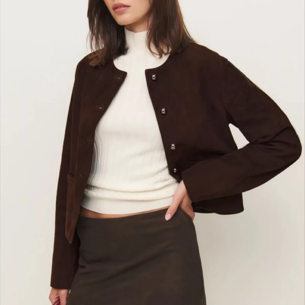 Reformation Veda Reed Chocolate Brown Suede Jacket